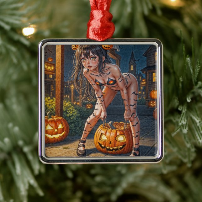 Ornamento De Metal Halloween Monster Jack-o-Lanterna e Bat Vixen Girl (Árvore)