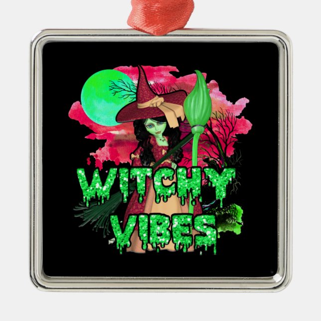 Ornamento De Metal Halloween Witchy Vibes (Frente)