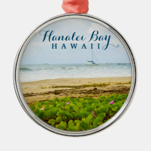 Ornamento De Metal Hanalei Bay Kauai Hawaii Beach e Boats