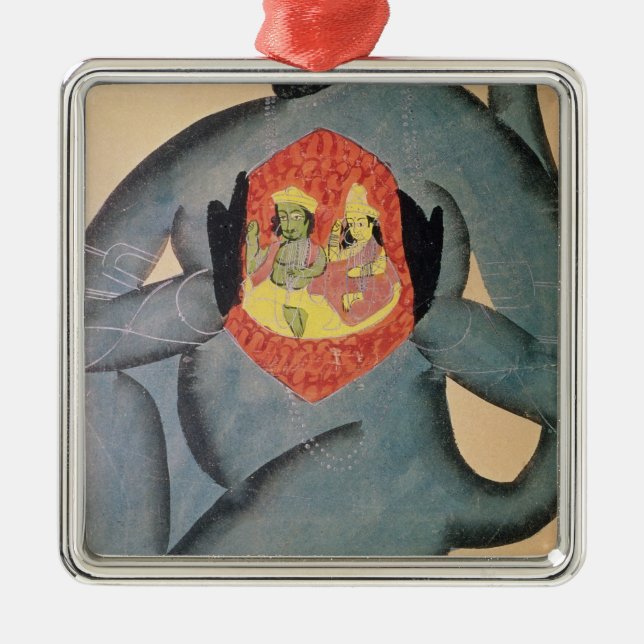 Ornamento De Metal Hanuman que revela Rama e Sita (Frente)