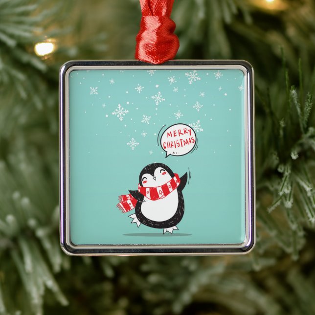 Ornamento De Metal Happy Cartoon Penguin (Árvore)