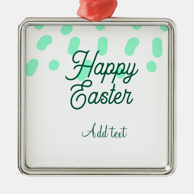 Ornamento De Metal Happy Easter green eggs pastel name date simple  (Frente)