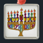 Ornamento De Metal Happy Hanukkah Dreidels Menorah<br><div class="desc">Você está vendo a coleção de Design Lee Hiller. Roupa,  Ofertas e Coleções Lee Hiller Fotografia ou Coleção de Arte Digital. Você pode ver sua fotografia da Nature em http://HikeOurPlanet.com/ e seguir seu blog de caminhada no Hot Primavera National Park.</div>