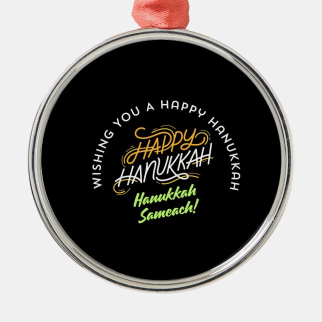 Ornamento De Metal Happy Hanukkah Sameach! (Frente)