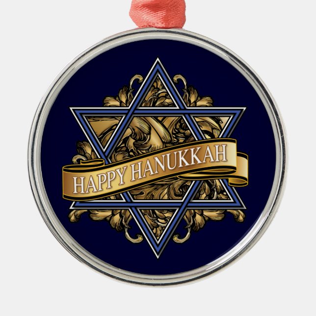 Ornamento De Metal Happy Hanukkah Star de David (Frente)