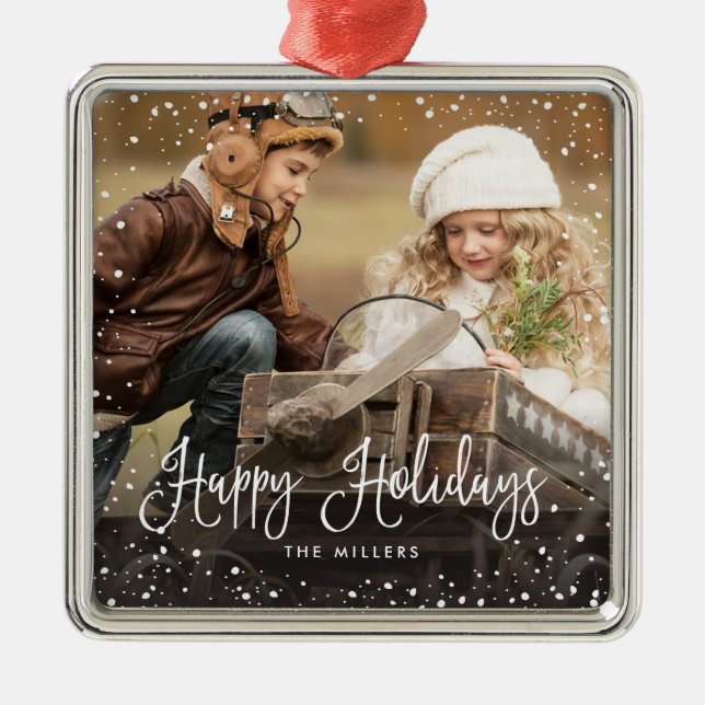 Ornamento De Metal Happy Holidays Snow Photo Ornament (Frente)