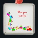 Ornamento De Metal Happy Kids Train<br><div class="desc">Train full of happy children. Large copy space. Perfect as greeting card or invitation to parties and birthdays. Happiness, friendship, joy concept.</div>