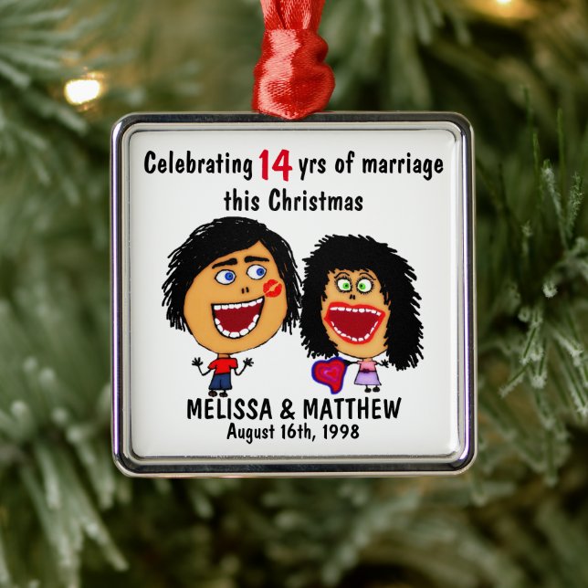 Ornamento De Metal Happy Marriage Christmas Cartoon (Árvore)