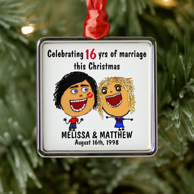 Ornamento De Metal Happy Marriage Christmas Cartoon (Árvore)