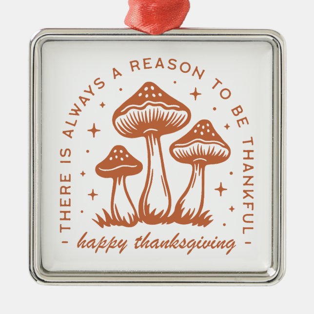 Ornamento De Metal Happy thanksgiving mushroom whimsical terracotta (Frente)