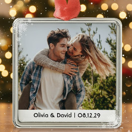 Ornamento De Metal Happy Wedding Couple Photo