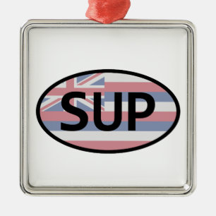 Ornamento De Metal Hawaii Flag Standup Paddling