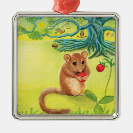 Ornamento De Metal Hazel Dormouse comendo morango selvagem