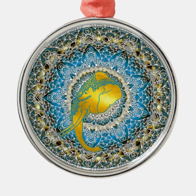 Ornamento De Metal Henna Elephant Mandala Ganesha Mindful Gifts (Frente)