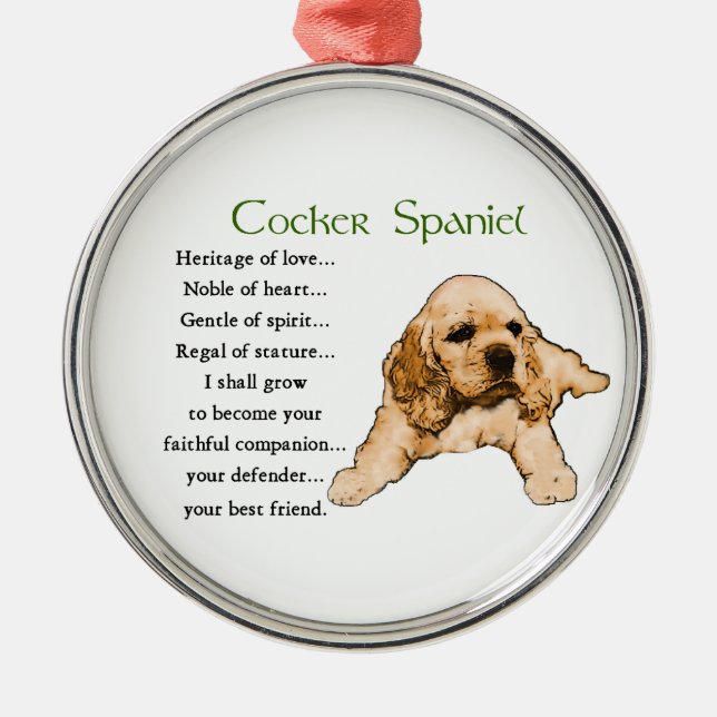 Ornamento De Metal Herança do Amor do Cocker Spaniel (Frente)