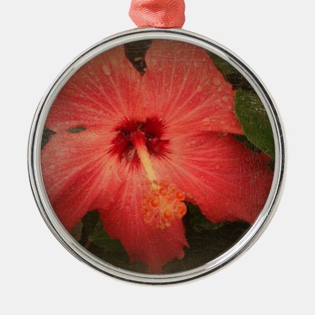 Ornamento De Metal Hibiscus Grunge (Frente)