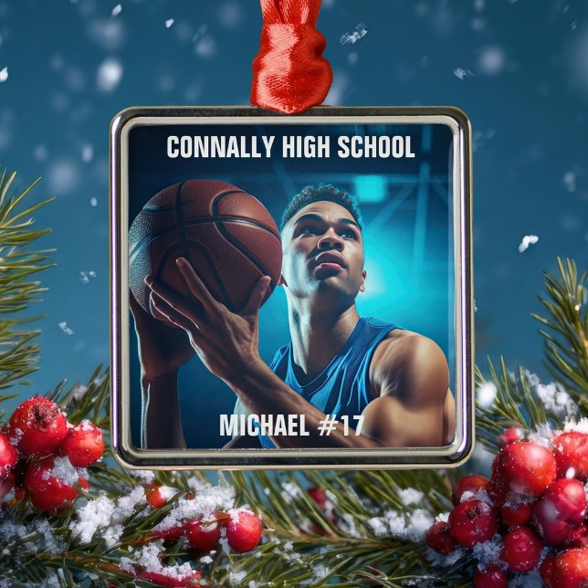 Ornamento De Metal High School Basketball Player Photo Christmas (Criador carregado)