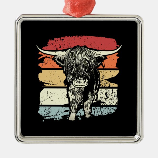 Ornamento De Metal Highland Cow Highland Cows Retro (Frente)