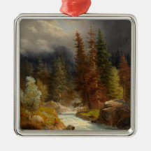 Hiker Beside a um rio torrencial