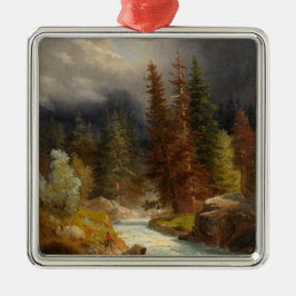 Ornamento De Metal Hiker Beside a um rio torrencial