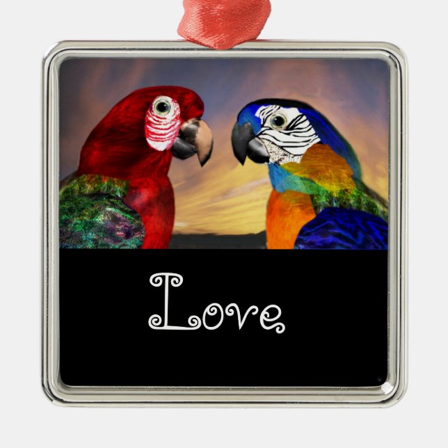 Ornamento De Metal HIPER PARROS / AZUL E ARA RED Love (Frente)