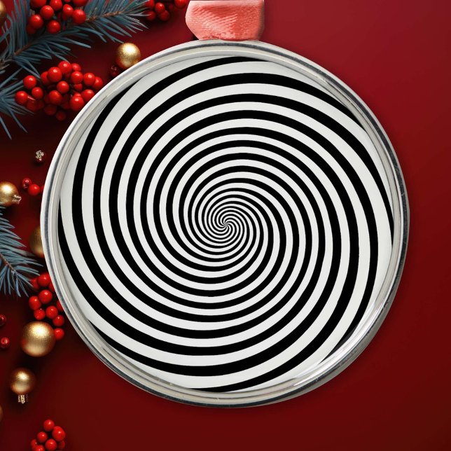 Ornamento De Metal Hipnose Espiral (Dive into this mesmerizing black and white Hypnosis spiral ornament, the perfect mind bender!)