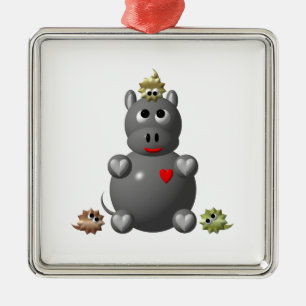 Ornamento De Metal Hipopótamo Fofo com Hamsters