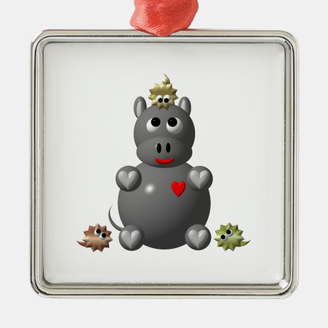 Ornamento De Metal Hipopótamo Fofo com Hamsters (Frente)
