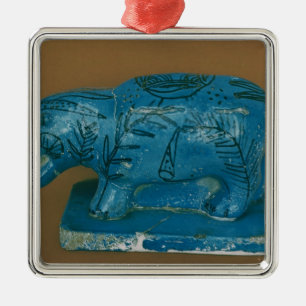 Ornamento De Metal Hippopotamus azul com decoração preta
