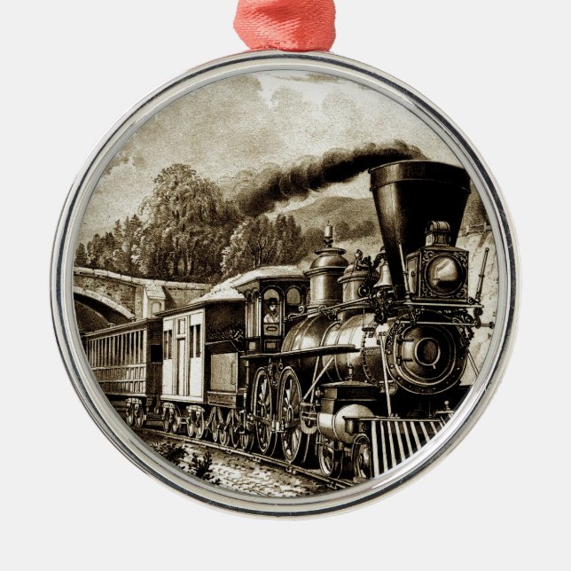 Ornamento De Metal História da locomotiva com motor a vapor (Frente)