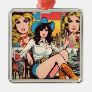 Ornamento De Metal Histórias em quadrinhos Vintage Cowgirl