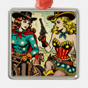 Ornamento De Metal Histórias em quadrinhos Vintage Western Cowgirl