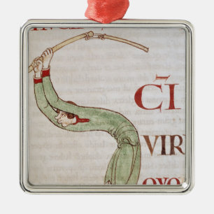 Ornamento De Metal Historiated rubrica "S" que descreve um homem