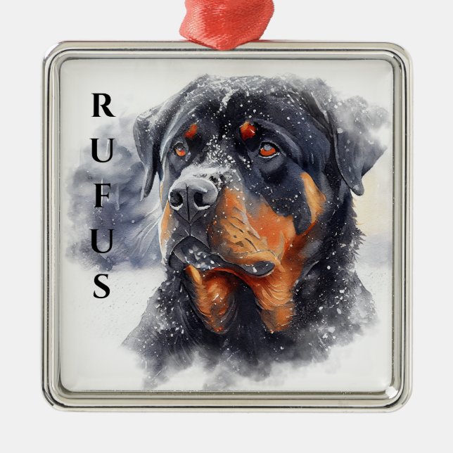 ORNAMENTO DE METAL HOLIDAY ROTWEILLER DOG FACE NO DIA DA NEVE (Frente)