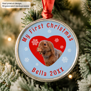 Ornamento De Metal Holland Lop Primeiro Natal Foto Personalizada