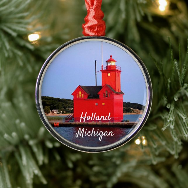 Ornamento De Metal Holland Michigan Lighthouse CUSTOM (Árvore)