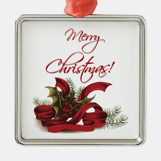Ornamento De Metal Holly e Pines de Natal (Frente)