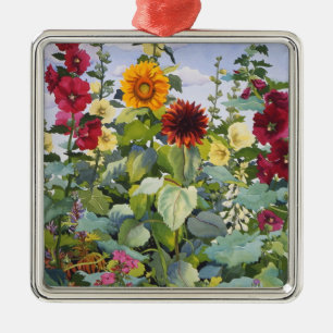 Ornamento De Metal Hollyhocks e girassóis 2005