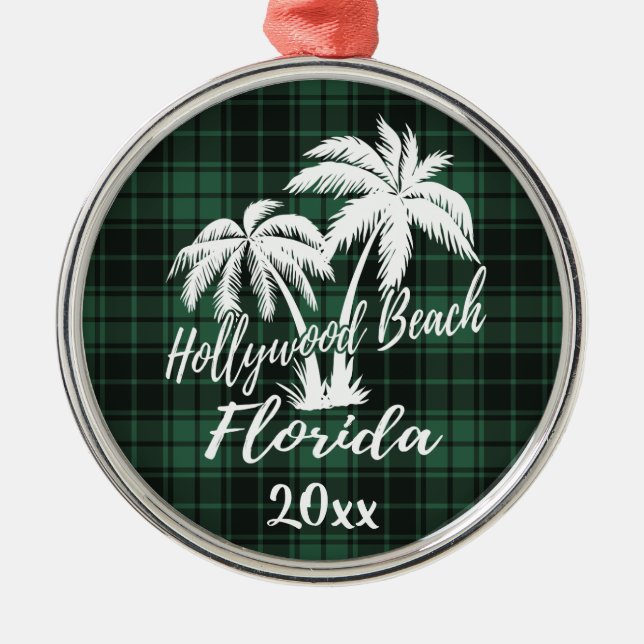Ornamento De Metal Hollywood Beach Palm Tree Green Xadrez (Frente)