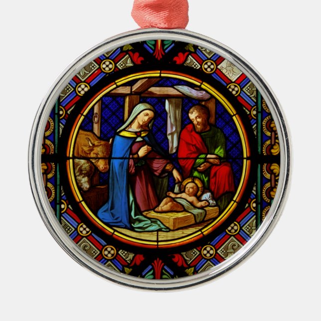 Ornamento De Metal Holy Family Stained Glass  (Frente)