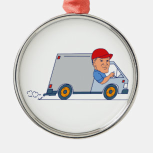Ornamento De Metal Homem de entrega que conduz Caminhão Van Desenhos