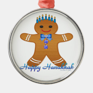 Ornamento De Metal Homem de gengibre da Menorá de Hanukkah feliz