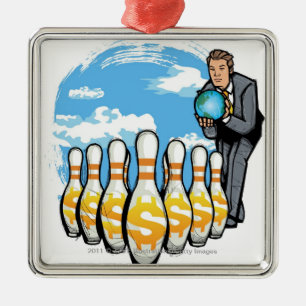 Ornamento De Metal Homem de negócios que rola um globo para os pinos
