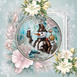 Ornamento De Metal Homem de Neve no Tempo! Steampunk Snowman<br><div class="desc">Homem de Neve no Tempo! Steampunk Snowman Traz Wonderland de inverno à Vida a cada ano,  com os seus amigos os flocos de neve. Se você está procurando um boneco de neve especial e único para adicionar a suas decorações de férias,  não olhe mais que o boneco de neve.</div>