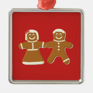 Ornamento De Metal Homem e Mulher de Gengibre sobre Vermelho