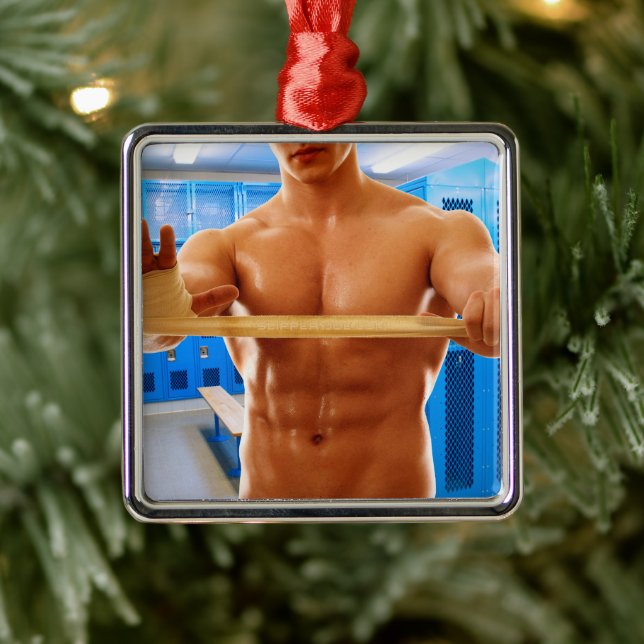 Ornamento De Metal Homem muscular de SlipperyJoe sem camisa, ginástic (Árvore)