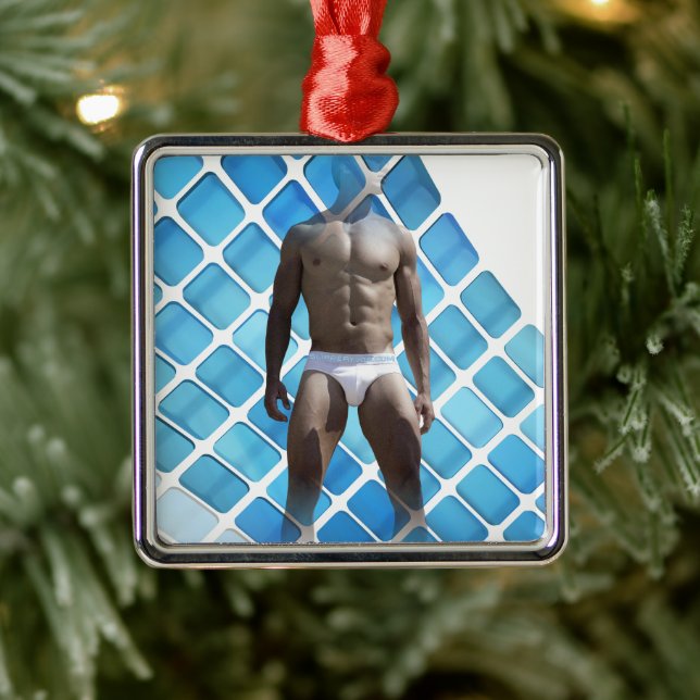 Ornamento De Metal Homem muscular SlipperyJoe, seis abdominais, branc (Árvore)