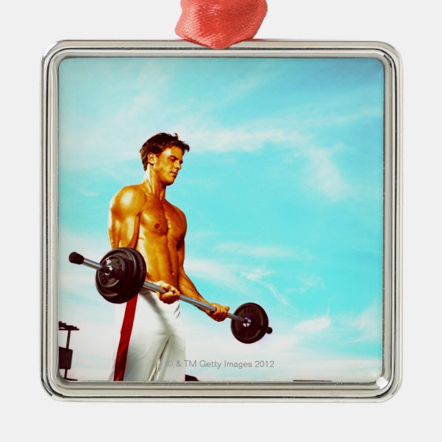 Ornamento De Metal Homem novo que exercita com barbells (Frente)
