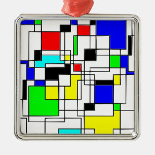 Ornamento De Metal Homenagem Aleatória aos quadrados a Mondrian