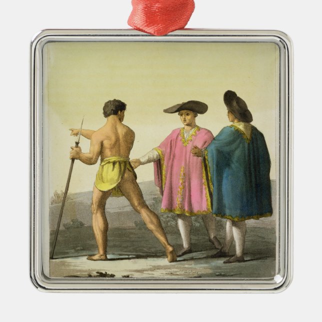 Ornamento De Metal Homens que vestem Ponchos cerimoniais em Santiago, (Frente)